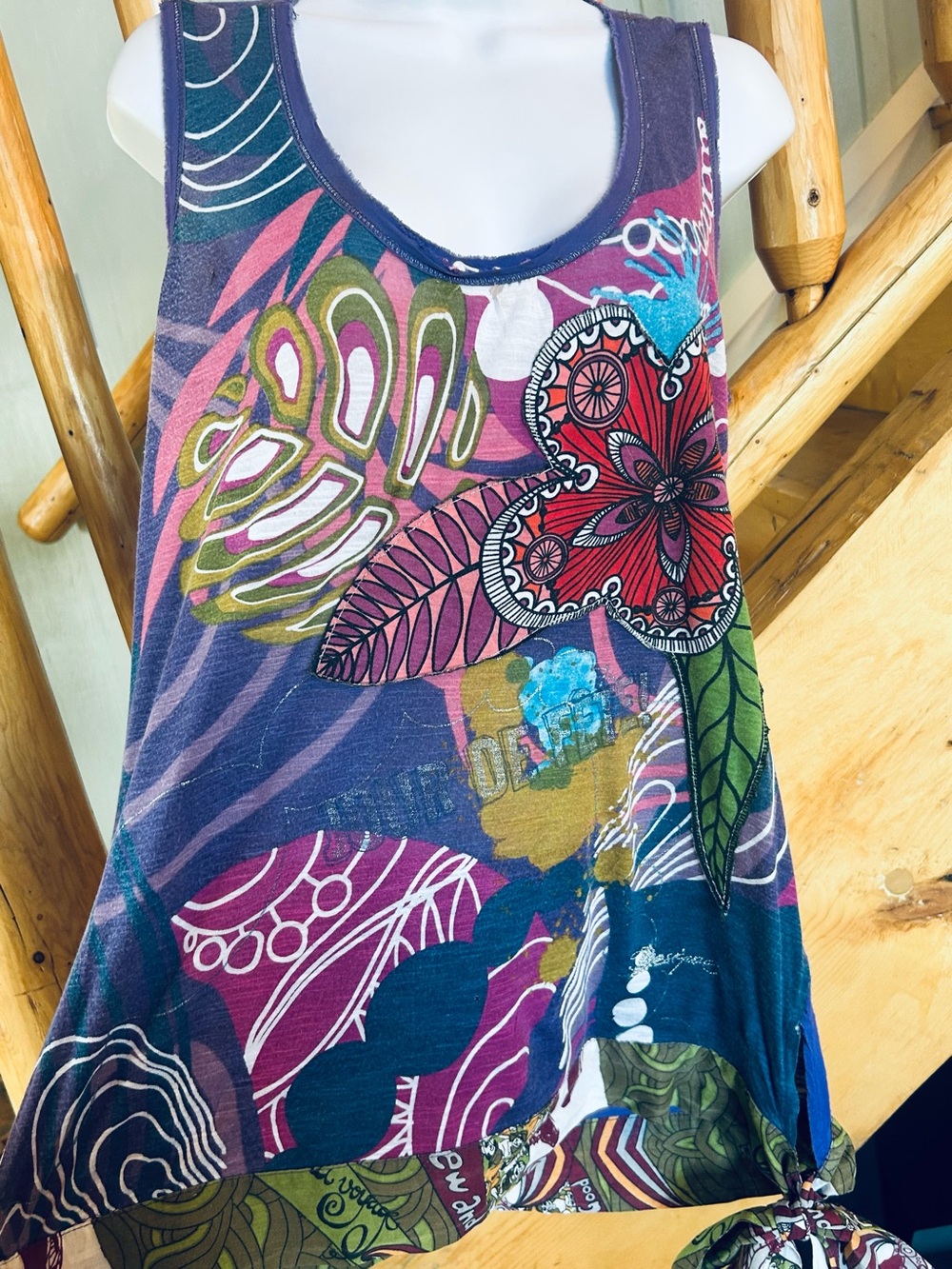 Desigual Boho Floral Tie-Hem Tank Top - Purple XL